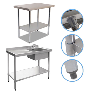 Plan de travail en acier inoxydable de qualité industrielle pour cuisine commerciale, avec étagères réglables - Product Image 6