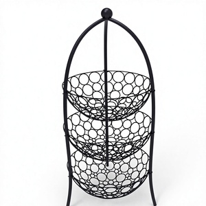 Wholesale <b>Black</b> Metal Wire <b>Storage</b> <b>Basket</b> Bubble Ring 3 Tier Round Fruit <b>Basket</b> B2B Supplier OEM Custom Logo Factory Direct - Product Image 1