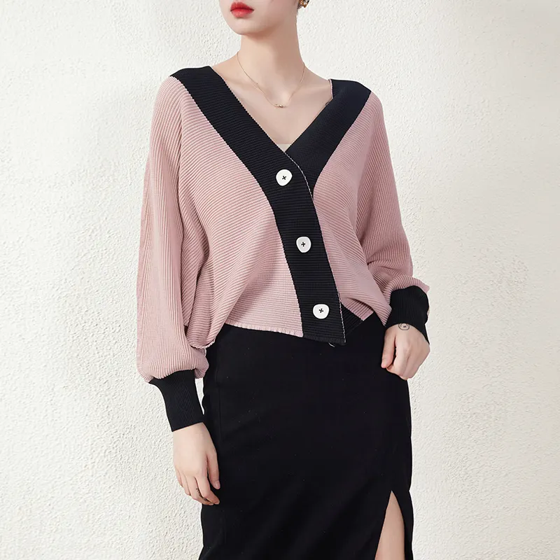 Miyake – haut à manches longues en Polyester plissé et col bas pour femme, nouvelle chemise élégante de haute qualité