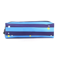Pochette à crayons en polyester à rayures bleues, étui à fermeture éclair pour papeterie, sac de fournitures scolaires de 21,5 cm pour garçons
