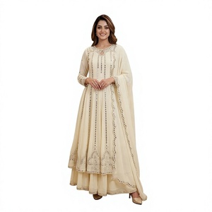 TENNECY Lanza un Nuevo y Hermoso Choli de Georgette con Bordado de Lentejuelas y Espejos Reales, Estilo Fiesta, Largo hasta el Tobillo, para Bodas y Otras Ocasiones - Product Image 1