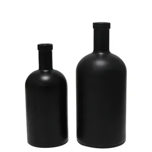 Matte Black Frosted 200ml 375ml 500ml 750ml 1000ml Empty Round Vodka Spirit Whisky Wine Glass Bottle For Liquor With Cork
