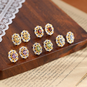 9 Dainty 925 Silver Gold Plated Two Tone Stud <b>Earrings</b> Trendy Wedding Luxury 4*6mm Oval Cut Natural Stone Colored Gemstone - Product Image 3