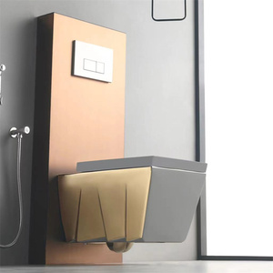 โถสุขภัณฑ์ติดผนังแบบไร้กรอบเคลือบทอง โถสุขภัณฑ์แบบแยกส่วนสีทองเรียบง่าย ใช้งานง่าย - Product Image 4