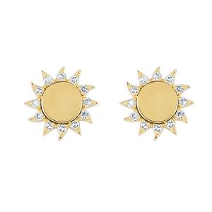 עגילי שמש מיני מצופים רודיום וציפוי זהב היפואלרגניים משובצים זירקוניה מעוקבת לנשים מבית ג'מנל ברס פאשן - Product Image 1