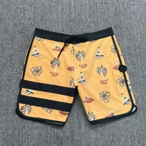 Shorts de bain pour hommes à séchage rapide avec cordon de serrage, imprimé floral et bande latérale, style décontracté - Product Image 1