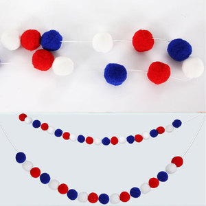 Décoration de fête du jour de l'indépendance 2 mètres de boule de fourrure chaîne boule de fourrure décoration suspendue rouge blanc bleu boule bannière - Product Image 2