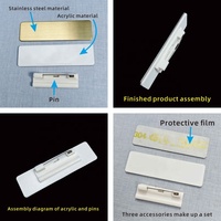 Badge nominatif vierge en acier inoxydable OEM, finition brossée, personnalisable, pour estampage, vente en gros, avec broche sécurisée