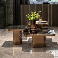 Plateau en marbre personnalisable table basse en acier inoxydable ensembles de 2 table de salon centre de table carré en marbre noir ensemble de table de luxe