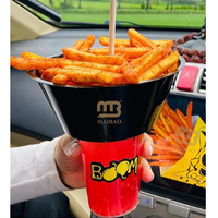 Gobelet jetable en plastique pour snacks et boissons, gobelet à thé au lait avec bol à snacks, gobelets à bubble tea 2-en-1 avec plateau à frites et logo personnalisé