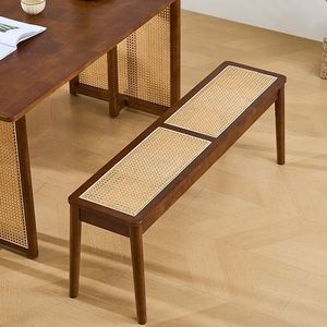 Chaise de salle à manger en bois avec assise en rotin tressé, design contemporain pour salle à manger - Meubles écologiques pour la maison - Product Image 6