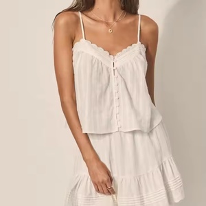 Conjunto de Lino al Por Mayor a Bajo Precio, Top Corto Sexy para Damas, Falda Casual de Cintura Alta en Línea A, Conjuntos de Lino para Mujer - Product Image 1