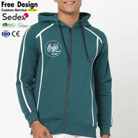 Hoodie Hijau Tua dengan Ritsleting Penuh dan Detail Piping Putih Jaket Latihan Kasual Aktif Pria OEM