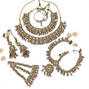 ชุดเครื่องประดับเจ้าสาวชุบทองคุณภาพสูงแบบชาติพันธุ์ ประดับเพชรซิคอน สร้อยคอแบบโชคเกอร์ ต่างหู มงกุฎติดผม สำหรับงานแต่งงานและงานปาร์ตี้ - Product Image 1
