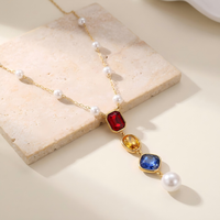 Collier de perles en acier inoxydable de style baroque vintage, plaqué or 18 carats, avec pendentif en pierres précieuses colorées pour femme, à porter au quotidien ou en soirée