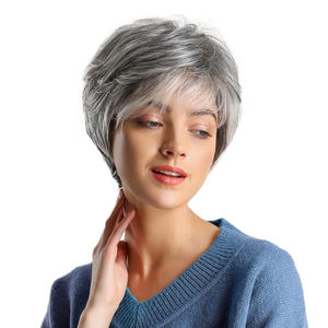 Pronto per la spedizione parrucche per capelli umani in misto grigio corto Pixie Cut per donne bianche Cosplay Daily Party - Product Image 3