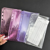 Bargeld-Einsteckhüllen A6 Glitzer PVC 6-Ring Budget-Ordner-Einlagen mit 2 Taschen Bargeld-Sparorganizer mit Tracker-Blattfach