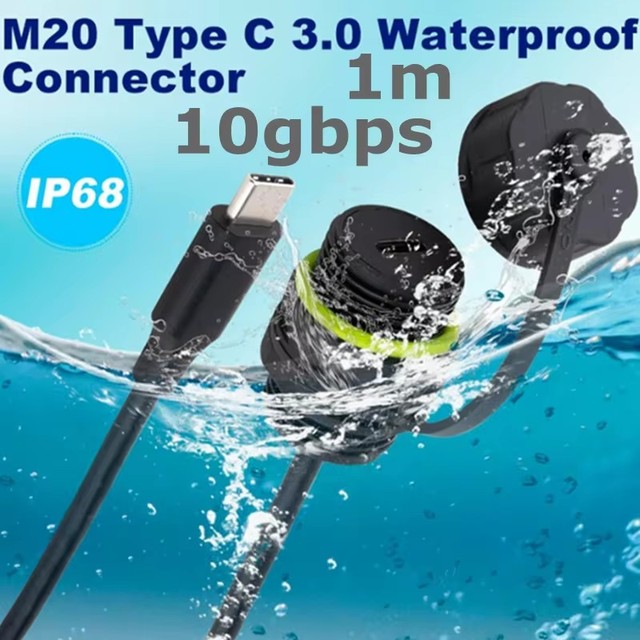 1m USB C 3.0 Panel Mount Extension Cable 3.3ft, IP68 Waterproof Type C Male to Female Flush Mount Socket, 5Gbps Data Sync Cord