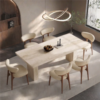 Table à manger en travertin beige naturel, mobilier en pierre, table rectangulaire en pierre, plateau de table en marbre, table en béton