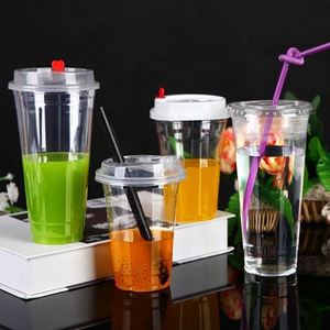 Gobelet en plastique PET transparent à fond plat de 90 mm de diamètre, 360 ml, personnalisable, vente en gros, pour lait, bubble tea, boba, café - Product Image 2
