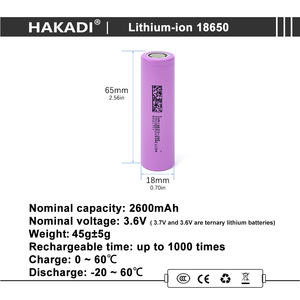 แบตเตอรี่ลิเธียมไอออนแบบชาร์จได้ NMC รุ่น 18650 3.7V 2600mah ยอดขายสูงสุด อัตราการคายประจุ 1-3C สำหรับจักรยานไฟฟ้าและเครื่องมือ - Product Image 3