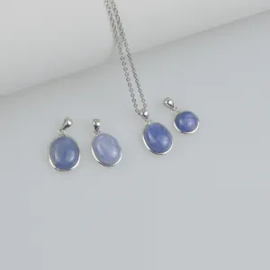 Natural Crystal Blue Tanzanite Gemstone 925 Sterling Silver Pendant Necklace Unisex Classic Style Silver Precious Stone France