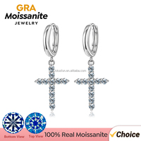 Vente en gros d'argent sterling 925 2mm coupe ronde D couleur Moissanite croix jésus boucles d'oreilles pour femmes fiançailles mariage bijoux fins