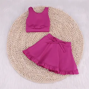 Gran oferta de verano 2024, Ropa para Niñas, mallas de nailon Spandex, pantalones cortos de punto deportivos, conjuntos de Yoga transpirables para niños