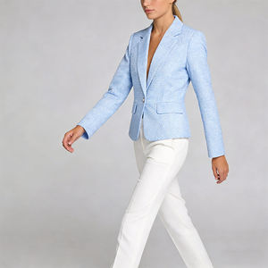 <span class=keywords><strong>Blazer</strong></span> da Donna <span class=keywords><strong>Blu</strong></span> Chiaro Testurizzato 100% Poliestere Tessuto Monopetto Scollo a V Anti-restringimento 220g Professionale - Product Image 2