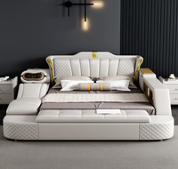 Lit en cuir souple RUYI, design moderne, cadre en bois de pin, multifonction, massage, acoustique, USB, rangement, tatami, chambre à coucher artistique