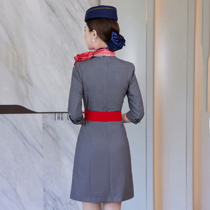 Uniforme da assistente di volo personalizzata con scollo a v abito da <span class=keywords><strong>donna</strong></span> professionale Slim Fit salone di bellezza gioielleria abbigliamento da <span class=keywords><strong>lavoro</strong></span> - Product Image 4