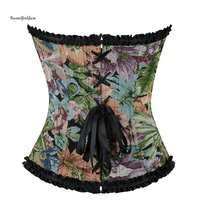 Corsets amincissants vintage pour femmes grandes tailles, sexy, à porter par-dessus le buste, avec volants unis, tissés, 12 baleines en plastique, antibactériens