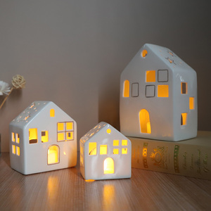 Simulation <strong>Village</strong> Ceramic Lighted <strong>Christmas</strong> <strong>Village</strong> Houses Decor with Led Lights Included - Product Image 1