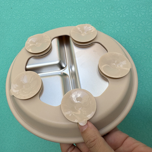 Vaisselle pour enfants en acier inoxydable avec manchons en silicone amovibles et assiette à ventouse pour bébé - Product Image 2