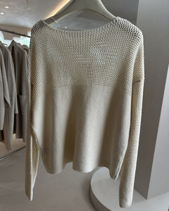 Pull en lin/coton pour femme de haute qualité, col rond, tricoté à l'ordinateur, décontracté, doux, fin, respirant, hiver, calibre 7GG, devant ajouré - Product Image 2