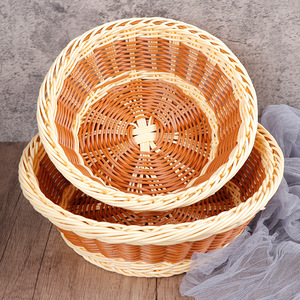 Plastic Woven Imitation Rattan <b>Basket</b> Two Color Bowl Shape Fruit Vegetable Storage Decorative <b>Basket</b> - Product Image 3
