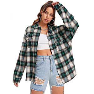 Deniswer Spring 2020 Casual Woven <strong>Flannel</strong> Cotton Plaid <strong>Shirt</strong> for <strong>Women</strong> - Product Image 5