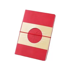 A5 red PU travel notebook with elastic band