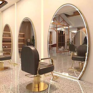 Miroir de salon LED moderne pleine longueur, miroir de vanité ovale en verre, interrupteur tactile, fixation murale pour salon de coiffure et institut de beauté - Product Image 3
