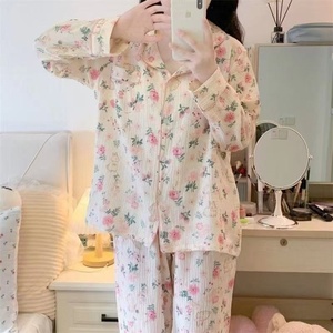 Colección Otoño/Invierno, ropa <span class=keywords><strong>de</strong></span> dormir para mujer, pijamas <span class=keywords><strong>de</strong></span> algodón con burbujas, cárdigans, logotipo frontal, cordón, pequeñas <span class=keywords><strong>cerezas</strong></span> Pastoral - Product Image 4