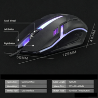 Luminous Lightweight Wired USB Gaming Mouse Ergonomic Support Optical Sensor Seven-color Backlit for PC