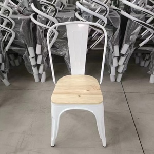 Sedia da pranzo per interni ed esterni, bianco perla, con struttura in metallo e seduta in legno, impilabile, per fattoria, caffè, ristorante, bistrot, patio - Product Image 1