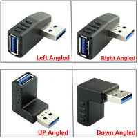 Adaptateur d'extension USB 3.0 mâle vers USB 3.0 femelle à 90 degrés Angle droit et gauche Angle haut vers le bas Connecteur coupleur USB