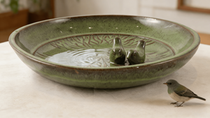 อ่างน้ำนกเซรามิกเคลือบเงา ลายแกะสลักนกบนต้นไม้ เป็นมิตรกับสิ่งแวดล้อม ใช้ตกแต่งภายใน/ภายนอกอาคาร สไตล์ดินเผา พร้อมระบบระบายน้ำ - Product Image 4