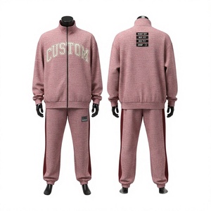 Chándal Personalizado para Hombre con Cremallera Completa, Cuello Alto, Mezcla de Poliéster y Algodón, Rojo Jaspeado, Estampado de Letras, Ropa Casual de Otoño - Product Image 1