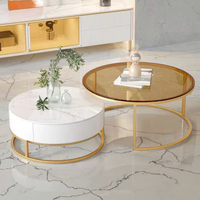 Table basse de salon de luxe moderne modèle d'eau simple de l'usine verre marbre design matériau métallique convertible