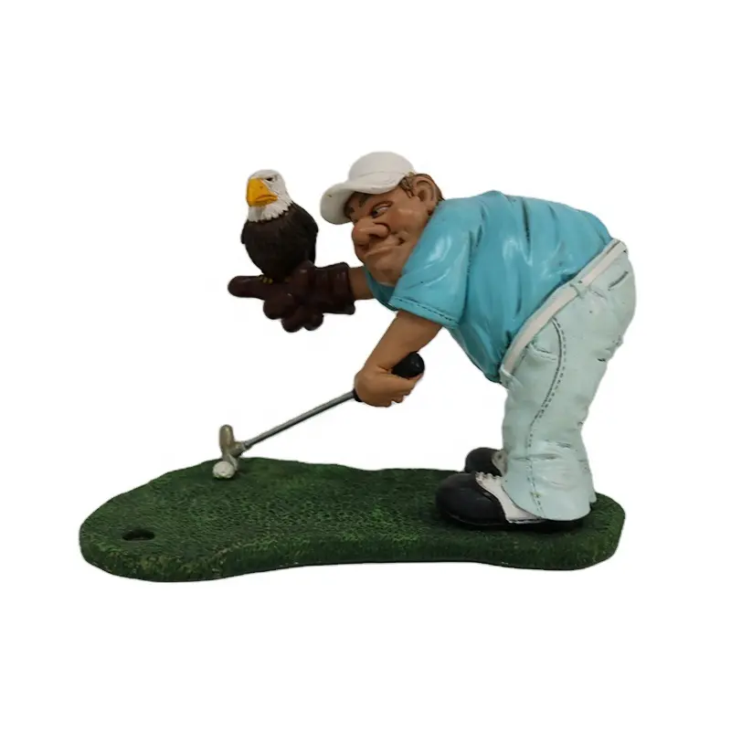 humorous meditation resin crafts golf player with eagle sculpture sports bobblehead figurine
