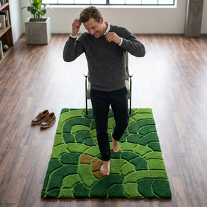 KNOTS RUG Modern Abstract Green Wool Area Rug Rectangle Plush Tufted Non-Slip Cotton Backing Eco-Friendly Fire Resistant 12mm - Product Image 2