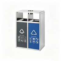 Venta Directa de Fábrica, Bote de Basura de Acero Inoxidable de 74L con Doble Compartimento, Bote de Basura de Acero Inoxidable para Lugares Públicos con Cenicero