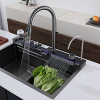 Éviers de cuisine de luxe évier multifonctionnel moderne cascade pluie bol unique évier de cuisine ensemble acier inoxydable noir Chine